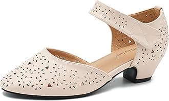 Women's Ankle Strap Cut Out Closed Toe Low Block Heels Pumps Retro Shoes Hook and Loop D'Orsay Comfortable Vintage Dressy Wedding Party Work Church Shoes