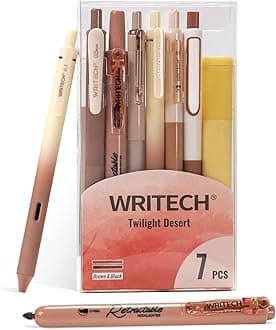 Gel Pens Journaling Supplies Highlighters: Journal Set Aesthetic Assorted Earth Tones Color Ink 0.5mm Fine Point Retractable 0.7mm Black Pen Smooth Writing Drawing No Bleed 7ct (Brown)