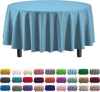 Exquisite 12-Pack Premium Plastic Tablecloth 84in. Round Table Cover - Sky Blue