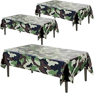 AnapoliZ Army Plastic Tablecloth | 3 Pcs Pack (54” Inch Wide x 102” Inch Long) | Rectangular Camouflage Table Cover | Military Party Table Decorations | Camo Party Plastic Table Cover