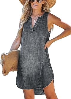 CUPSHE Women's Denim Mini Dress Jean Dresses V Neck Sleeveless Casual Summer Outfits 2025 Trendy