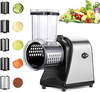 Electric Cheese Grater, 250W Electric Slicer Shredder, One-Touch Control Electric Salad Machine for Cheese, Fruits, Vegetables, Salad Maker with 5 Different Shapes of Blades, 2026 Upgrade