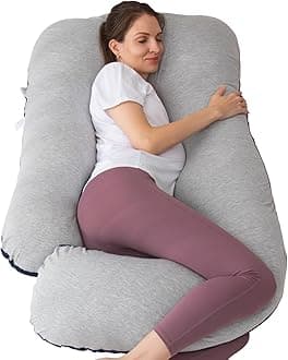 MOON PINE Pregnancy Pillow, U Shaped Full Body Pillow for Maternity Support, Sleeping Pillow with Cover for Pregnant Women (Grey Blue)