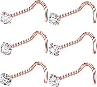 316L Surgical Steel 22g/20g/18g Nose Rings Studs L-Shape Nose Nostrial Piercing Body Jewerly L Shaped Nose Studs 1.5mm 2mm 2.5mm 3mm CZ Nose Screw Studs Rings for Women
