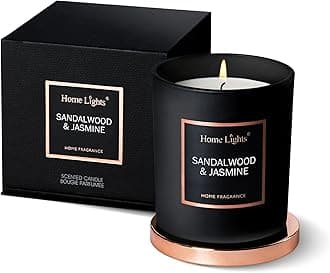 Home Lights Luxury Designer Scented Jar Candle, Rosegold Steel Lid and Silky Coloured Glass 100% Nature Soy Wax, 7.19 oz, Scented & Long Lasting Medium White (Sandalwood & Jasmine)