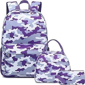 Bluboon Teen Girls School Backpack Kids Bookbag Set with Lunch Box Pencil Case Travel Laptop Backpack Casual Daypacks (Camo Purple)