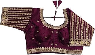 Pujia Mills Women's Readymade Blouse Embroidery Multi Coding Gold Thread Indian Ethnic Designer Stitched Readymade Saree Half Sleeve Blouse for Women for Saree Lehenga Choli