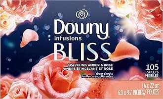 Downy Infusions Fabric Softener Dryer Sheets, Bliss, Sparkling Amber & Rose, 105 Sheets (Pack of 1)