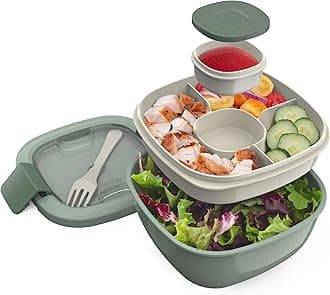 Bentgo Salad BPA-Free Lunch Container with Large 54-oz Bowl, 3-Compartment Bento-Style Tray for Salad Toppings and Snacks, 3-oz Sauce Container for Dressings, and Built-in Reusable Fork (Khaki Green)