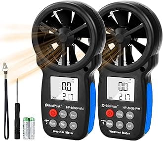 [2 PCS] HoldPeak Handheld Anemometer Barometer, Weather Meter for Wind Speed, Temperature, Humidity, Dew Point, Altitude, Barometric Pressure, Wind Chill Measuring, Digital Wind Guage 866B-WM