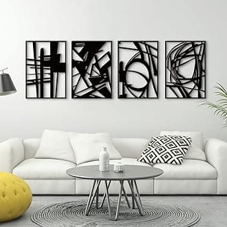GlamativitySmall 4 Pack Black Abstract Metal Wall Art, 13 x 9'' Minimalist Décor Single Line Art Wall Décor, 3D Textured Metal Wall Sculptures, for Living Room Bedroom Bathroom Study Room