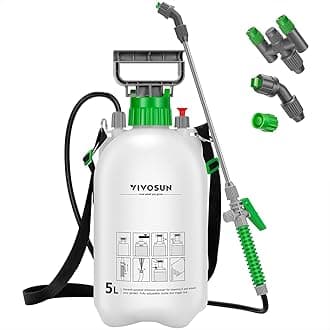Pump Sprayer 5L, Portable Water Spray Bottle in Lawn and Garden Yard, Weed Sprayer for Plants with 3 Nozzles, Adjustable Shoulder Strap, Pressure Relief Valve