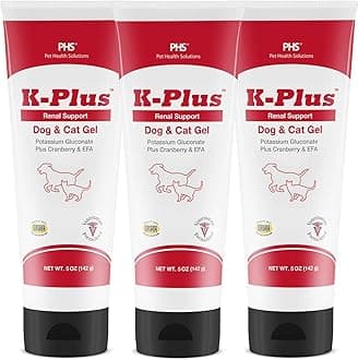 K-Plus Potassium Gluconate Renal Gel Plus Cranberry and EPA for Dogs and Cats - Veterinarian Approved Renal Supplement - Supports Potassium Balance -(3 Pack)