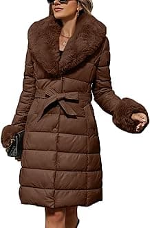 Bellivera Women's Winter Puffer Jacket Cold-Resistant Patchwork Plush Lining Coat with Removable Fur Collar Hooded and Belted