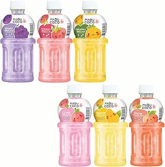 Mabu Coco Juice 25% With Nata De Coco | Refreshing Taste | Assorted Flavours: Lychee, Mango, Strawberry, Peach, Grape, Pineapple | Pack of 6 (320ml Each)
