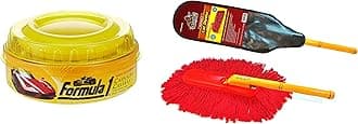 Formula 1 615026 Carnauba Paste Wax (230 g) & Bergmann Gladiator Platinum 2 Car Duster (with Wax-Baked Cotton Strands and Wooden Handle)