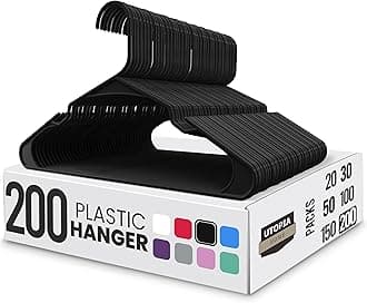 Utopia Home Clothes Hangers 200 Pack - Plastic Hangers Space Saving - Durable Coat Hanger with Shoulder Grooves (Black)