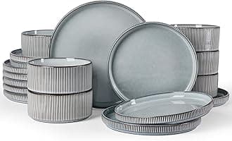 famiware Star Plates and Bowls Sets, Modern Stoneware Dinnerware Sets for 6, 18-Piece Kitchen Dish Set - Chip and Scratch Resistant, Microwave and Dishwasher Safe Tableware, Smoky Blue