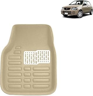 Kingsway Maruti Suzuki Alto Car Mat 4D, Only Compatible with Year 2000 to 2012 All Model, Complete Set of 5 Pcs Car Floor Mats, Premium Car Accessories, Tray Shape PVC 4D Foot Mats, Washable, Beige