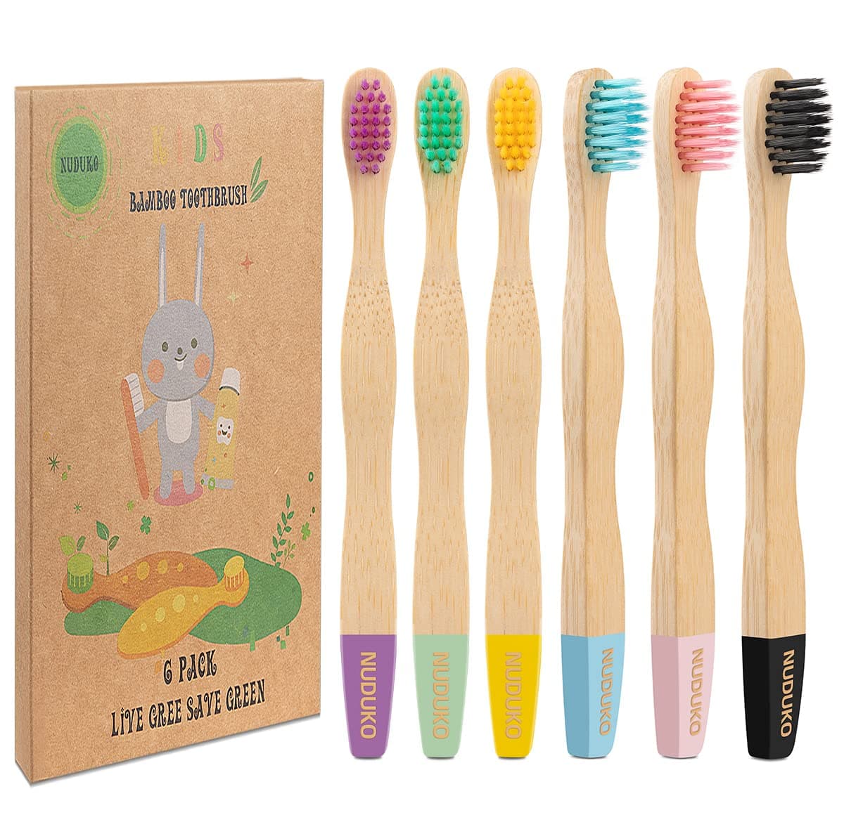 Kids Toothbrush Bamboo Toothbrushes 6 Pack - Organic Compostable Tooth Brush Wooden Baby Toddler Toothbrush, Eco-Friendly Natural Biodegradable Soft Bristle Toothbrush for Children