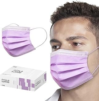 CSD Colo Mood Disposable Face Mask, 3 Ply Filter Protection with Colored Elastic Earloop, Breathable and Fashionable for Adult, Lavender Purple 30 Pcs/Box