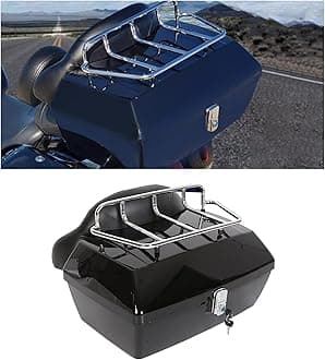KUAFU Motorcycle Storage Box Tail Trunk Luggage with Top Rack and Backrest- Classic Black