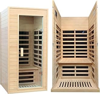 1 Person Infrared Sauna, Home Sauna 1 Person, Hemlock Wood Infrared Saunas, Low EMF Far Infrared with Bluetooth, LCD, LED Lights, for Home Indoor