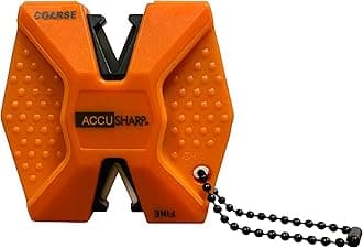 AccuSharp Pull Through Knife Sharpener Keychain, 2-Stage Sharpener for Straight or Serrated Kitchen Knives, Handheld Tool for Fishing & Hunting, Orange