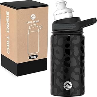 Chill Oasis Water Bottle | Compatible With Popular Flavor Cartridges | BPA Free, Leak Proof, Double-Walled Vacuum Insulated Stainless Steel, and Dishwasher Safe | Cold for 24 Hours (Leopard, 12oz)