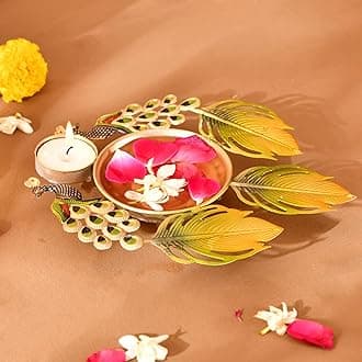 ascension Diya Shape Flower Decorative Urli Bowl for Home Decor with Attached Candle Holder for Floating Flowers and Tealight Candles Home Table | Diwali Decoration Items for Pooja Room