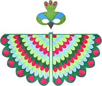 Kids Bird Wings Costume For Age 3~8 Years,Bird Owl And Peacock Masque Owl Dress Up,Boys Girls Felt Eye Masque And Wings Set,Halloween Colorful Fancy Dress