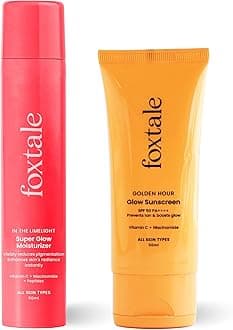 Foxtale Golden Glow Duo | SPF 50 Glow Sunscreen & Super Glow Moisturizer | Vitamin C, Niacinamide & Peptides | Brightens, Hydrates, Prevents Tan & Pigmentation | Lightweight, No White Cast | Unisex
