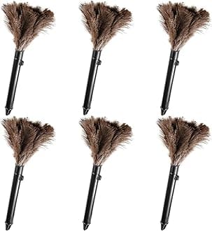 Retractable Feather Duster-Genuine Ostrich Feathers,Anti-Static,Reusable Eco-Friendly Handheld Cleaning for Keyboard,Home,Car,Office(10 to 15 Inches) 6 Pack