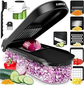 Mandoline Slicer for Kitchen - Vegetable Chopper, Onion Potato Food Veggie Fruit Slicer and Cutter with Container, Kitchen Gadgets & Gifts, Home Essentials (6-in-1, Black)