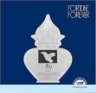 FORTUNE FOREVER Pure Silver 50 Grams Kalash Nariyal BIS Hallmarked Silver Coin Chandi Sikka Perfect for Gifting Investment Diwali Dhanteras (999 Purity)(50 Grams Silver)