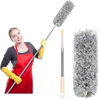 TER Microfiber Feather Duster Bendable & Extendable Fan Cleaning Duster with 100 inches Expandable Pole Handle Washable Duster for High Ceiling Fans, Window Blinds, Furniture (Multi Color)