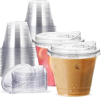 9 oz Clear Plastic Cups with Strawless-Sip-Lids, 25 Sets Disposable Cups Plastic Iced Coffee Cups, To Go Cups with Sip Through Lids for Smoothie, Milkshake, Cold Drinks for Party, Wedding, Event