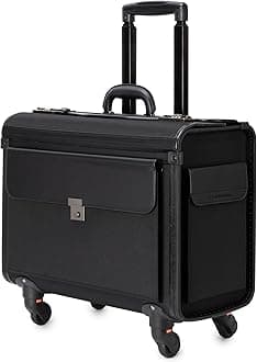 Wheeled Briefcase | Rolling Briefcase Locking Telescopic Handle 4 Replaceable Wheels | Pilot Lawyer Litigator Attache Case | 17” Laptop Compartment | Dual Combo Locks | Organizer Pockets