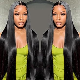 5x5 HD Lace Closure Wigs Human Hair Glueless Straight HD Lace Front Wigs Human Hair Pre Plucked 180 Density Human Hair Wigs with Elastic Band Realistic Looking Black Color (32 Inch)