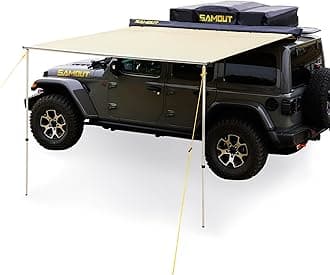 Vehicle Awning, 4.6ft x 6.6ft, Rooftop Pullout Ripstop UPF50+ Side Awning, Reinforced Hinges & Poles for Jeep/SUV/Truck/Van