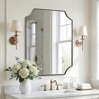 ANDY STAR Brushed Bronze Bathroom Mirror, 24x36 Inch Scalloped Mirror for Bathroom, Antique Bronze Rectangular Mirror with Premium Stainless Steel Metal Frame, Thin Frame Deep 1"