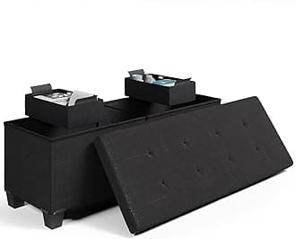 STORAGEBUD Storage Ottoman Bench with Bins, 43-in Storage Bench for Bedroom End of Bed, Folding Foot Rest Ottoman for Living Room Max 660lbs, Fabric Ottomans, Black