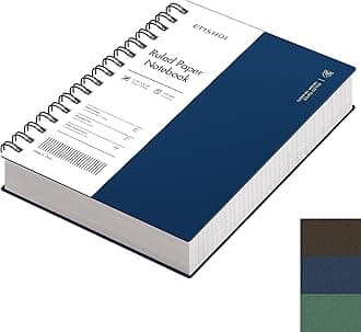 EMSHOI A5 Notebook College Ruled, Spiral Notepad 150 Sheets/300 Pages, 100gsm, PVC Cover, Sticky Notes, Pocket, Pen Loop, Ruler, Bookmark, Lined Journal for Women Men Writing, 14.5 x 21cm, Blue