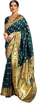 Women's Silk Paithani Jacquard Weaving Saree with Unstitched Blouse Piece
