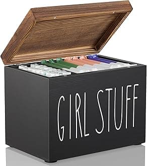 DRASTAR Tampon Holder for Bathroom, Black Feminine Product Organizer, Pad Organize Case with hinged lid, Shark Week Tampon Storage, Lady Stuff Box for Bathroom Accessories