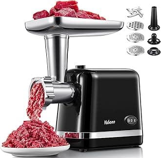 Electric Meat Grinder, Heavy Duty Meat Mincer, Sausage Stuffer Maker, Food Grinder with Sausage & Kubbe Kit, 3 Grinder Plates, Stainless Steel (Black)