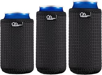 WKieason Non-slip Neoprene Can Sleeves Insulators Sleeves 3 Size - 12OZ Standard Can Sleeve, 12OZ Slim Can Sleeve, 16OZ Standard Can Sleeve, 12OZ Standard Beer Can Coolers Coolier Sleeves(Black Set)