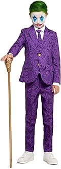 Kids The Joker Outfit - Halloween, Batman Villains Outfit for Boys - Including Blazer, Pants and Tie - Purple