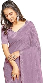 Women's Chiffon Dyed & Hot Fixing & Zari Sari with Unstitched Blouse Piece
