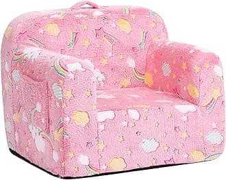 Tiita Kids Sofa, Childrens Couch with Carry Handle, Portable Toddler Foam Sofa Couch, Glow in The Dark Nursery Kids Couch, Lightweight Kids Chair for Playroom, Dorm Room, Small Space, Pink Rainbow